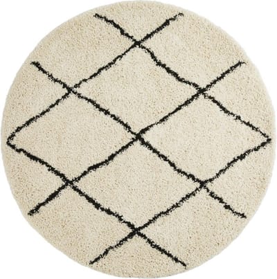 Lifa Living - Rond Vloerkleed  - Zwart / Wit - Grafische Vormen - Minimalistisch - Modern - Hoogpolig - Ø 160cm -
