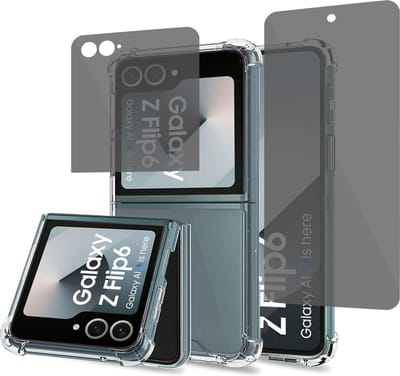 Geschikt voor Samsung Galaxy Z Flip 6 / Flip 7 FE - Hoesje + Privacy Screenprotector – Privé - Beschermglas Folie - Privé GuardCover