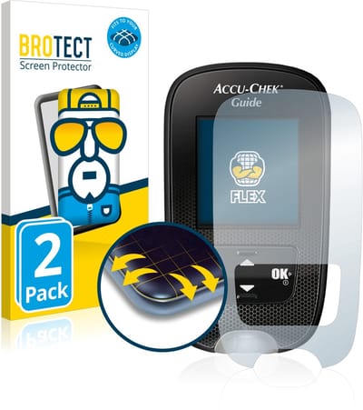 BROTECT - Screenprotector voor Accu-Chek Guide - Folie Beschermfolie transparant volledig dekking - 2 Stuks