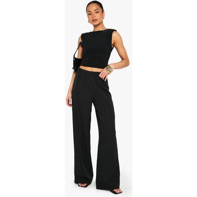 boohoo Dames Geweven elastische wijde broek | Zwart | Maat: 34
