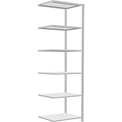 Schulte Lagertechnik MultiPlus250 rekkensysteem zonder schroeven, aanbouwrek, 6 legborden, dwarsverbindingen, B 750 x D 600 x H 2500 mm, lichtgrijs RAL 7035