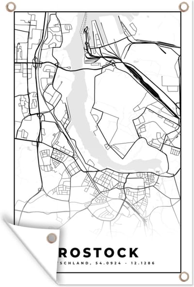 Muurdecoratie Plattegrond - Stadskaart - Rostock - Kaart - 120x180 cm - Tuinposter - Tuindoek