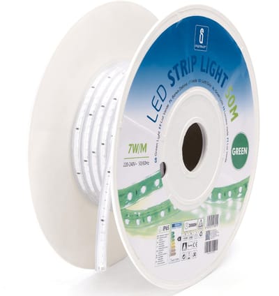 Lichtslang groen - 50 meter - 120 LEDs/meter - 7W/m - sproeidicht IP65 | 230V AC