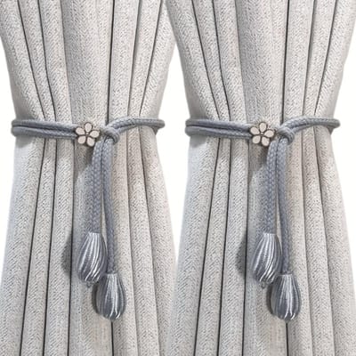 2 Stuks Gordijn Tiebacks met Bloemig Accent, Raambekleding Bevestigingen, Verstelbare Trekkoord Sluiting voor Gordijnen, Vitrages, Raam Huisdecoratie grijs