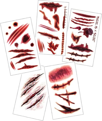 5 Vel Nep Tattoos, Wonden en Littekens Stickers voor Horror Make-up en Feestaccessoires