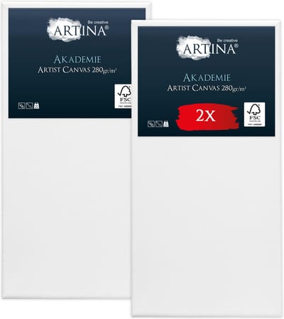 Artina Akademie – Set van 2 Schilderdoeken Canvas 50x100 cm – Spieraam van FSC® Hout – Wit Canvas 100% Katoen – 280 g/m145