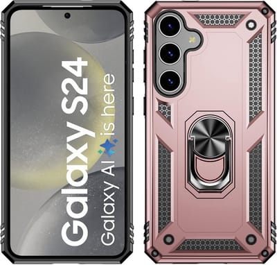 BixB Hoesje Geschikt voor Samsung Galaxy S24 hoesje - Hybrid Armor Anti-Shock hoes - Ringhouder backcover - Rosegoud