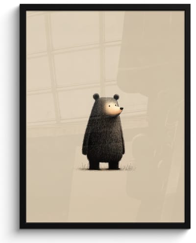 Poster in lijst - Fotolijst 60x80 cm - Posters - Beer - Donkerbruin - Minimalistisch - Posterlijst zwart - Decoratie - Wanddecoratie woonkamer - Muurdecoratie slaapkamer