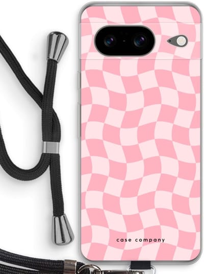Case Company® - Hoesje met koord geschikt voor Google Pixel 8 hoesje met Koord - Grid Roos - Telefoonhoesje met Zwart Koord - Bescherming aan alle Kanten en Over de Schermrand