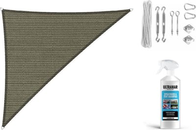 Shadow Comfort 90 graden driehoek 5x5x7,1m Desert Storm met Bevestigingsset