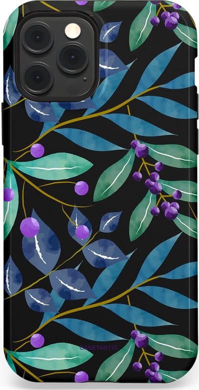 Casetastic hoesje geschikt voor Apple iPhone 12 / Apple iPhone 12 Pro - MagSafe - Dubbellaagse bescherming - Besjes fantasie - Fashion Case - Zwart Petrol Saliegroen