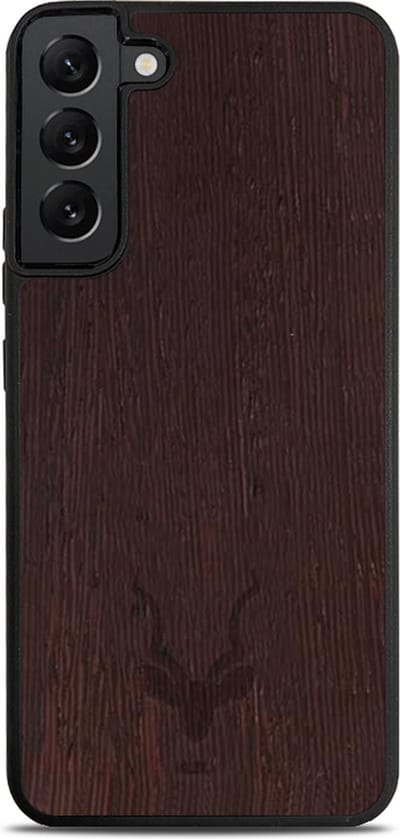 Kudu Samsung Galaxy S22 hoesje case - Houten backcover - Handgemaakt en afgewerkt met duurzaam TPU - Wenge- Zwart