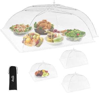 Premium Pop-Up Mesh Screen Voedsel Dek Tent met Opbergtas, 2 Grote en 3 Standaard Vouwbare Dekken voor Barbecue, Feest en Picknick, Wit