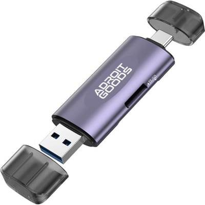 AdroitGoods USB 3.0 & Type-C SD/TF Kaartlezer – Dubbele Poort – Supersnelle Dataoverdracht – Plug & Play – Voor Smartphone, Tablet & Laptop - Geschikt voor SD, SDHC, SDXC, microSD (TF) kaarten