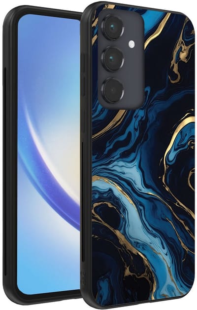Smartphonica Telefoonhoesje voor Samsung Galaxy A34 5G met marmer opdruk - TPU backcover case marble design - Goud Blauw geschikt voor Samsung Galaxy A34 5G