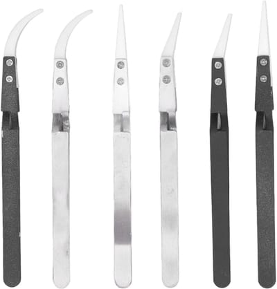 Precisie Tweezer Set - Pincet Set - Delicaat Werk - Keramische Tips - 6 Stuks - Zilver