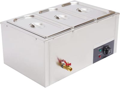 Elektrische Voedselwarmer - Buffetwarmer Warmhouder - Professioneel Buffet - Afvoerkraan Waterbad - 3 x 7 Liter - Zilver