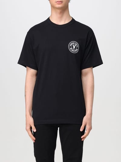 T-shirt Homme à Manches Courtes et Col Rond en Coton Brodé Logo Versace Hauts Noir E78GAHE07-ECJ00E-E899 XXL black
