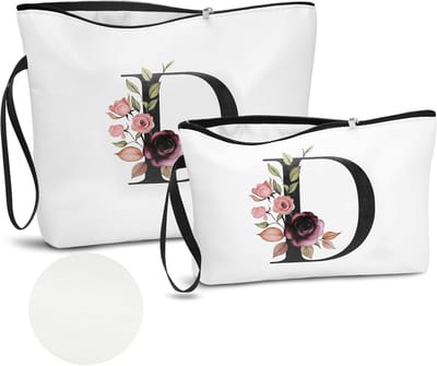 Stijlvolle make-uptassen set van 2, hoogwaardig PU-leder, perfect als verjaardagscadeau voor dames, alfabet ontwerp, trendy en praktisch