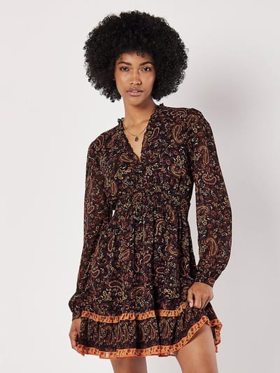 Mini-jurk met ruches en paisleyprint