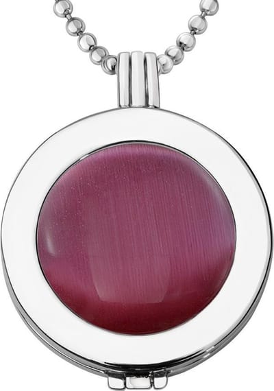 Quiges - Munthouder met Ketting en Munt 33mm Cat's Eye Roze - Zilverkleurig - ERHS816