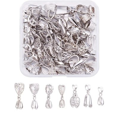 Dailygoods- Kraal 48 Stuks - Knijpsluiting - Hangers - Zilveren Connector - Sieraden Maken - Inclusief Opbergdoos - 8 Stijlen
