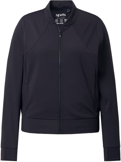 Ulla Popken - Dames - Fuctioneel trainingsjasje collegekraag duimgat gerecycled - Zwart - Maat 42+