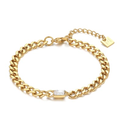 Twice As Nice Armband in goudkleurig edelstaal, gourmet met rechthoekig wit kristal, goudkleurig 15cm+3cm