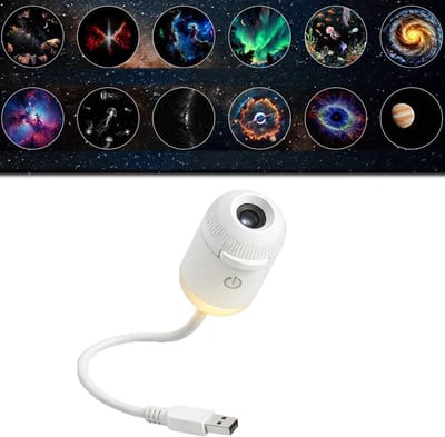 2-in-1 Sterrenprojector & Nachtlampje - 12 Verwisselbare Films - 360 graden Flexibel - USB - Melkweg & Sterrenstelsel - Wit