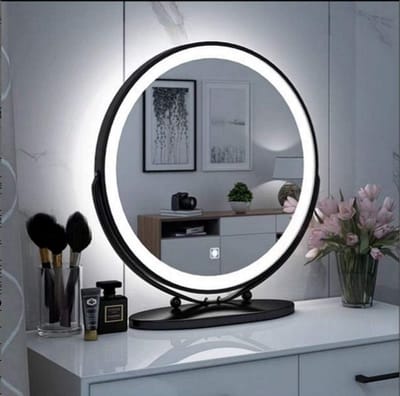 Ronde Make-up Spiegel met Metalen Frame en Verlichting - Verstelbaar Tafelmodel - 50cm