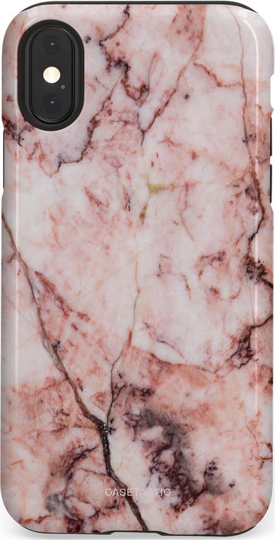 Casetastic hoesje geschikt voor Apple iPhone X / Apple iPhone XS - Dubbellaagse bescherming - Koraalrif Marmer - Fashion Case - Lichtroze Perzik
