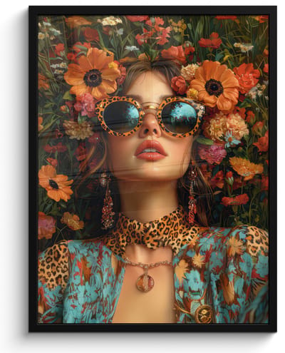 Poster in lijst - Fotolijst 50x70 cm - Posters - Vrouwen - Bloemen - Modern - Bril - Abstract - Posterlijst zwart - Decoratie - Wanddecoratie woonkamer - Muurdecoratie slaapkamer