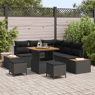 vidaXL - Tuinbank - Set - 8 - st - 7-Aantal - zitplaatsen - Zwart - Poly - rattan