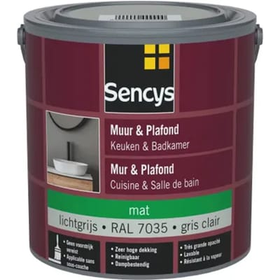 Sencys Keuken & Badkamer Muurverf - Mat - Grijs Ral 7035 - 2,5l