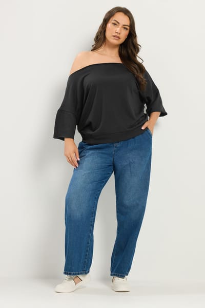 Yours Zwart Sweatshirt Met Blote Schouders Size 50-52