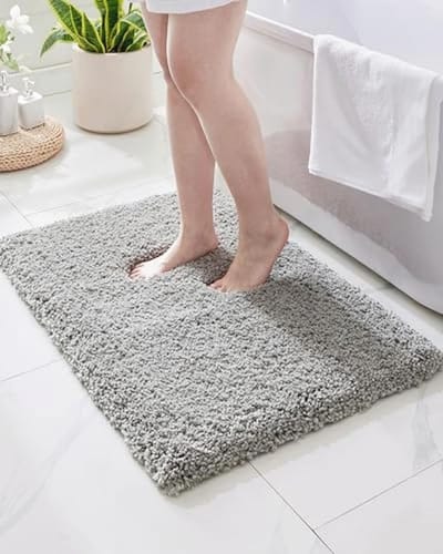 Disolla Grijs Badkamer Tapijt 24x36 Antislip Pluizige Bad Mat voor Badkamer Vloer Wasbaar Pluche Luxe Bad Tapijt voor Bad Zachte Shaggy Absorberende Douche Wastafel Mat