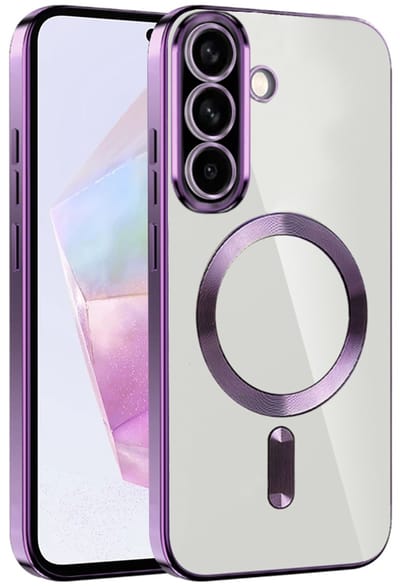 Hoesje geschikt voor Samsung Galaxy A36/A56 - Techsuit Luxury Crystal Back Cover - Geschikt voor MagSafe - Transparant/Lichtpaars
