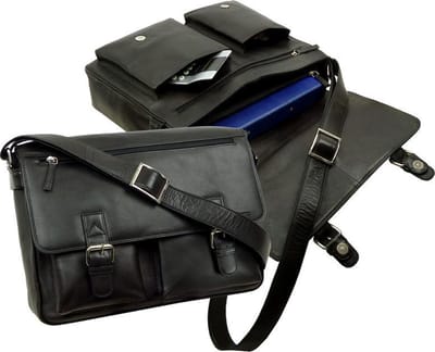 Landleder - Schoudertas - Messenger Bag - Koerierstas - “Worker”- XL - Rund Nappa leer - Afmeting 39 x 11 x 28 cm. - Zwart