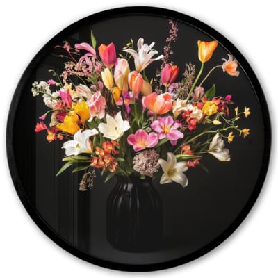 Poster in lijst Rond - Fotolijst 40x40 cm - Posters - Vaas - Bloemen - Tulpen - Ronde posterlijst zwart - Decoratie - Wanddecoratie woonkamer - Muurdecoratie slaapkamer