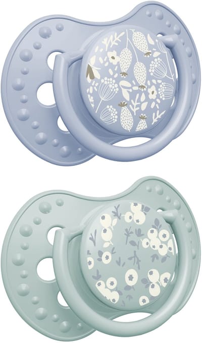 Difrax LOVI Fopspeen Dynamisch - Classy - 0 tot 6 Maanden - Blossom - Groen & Blauw - 2 Stuks