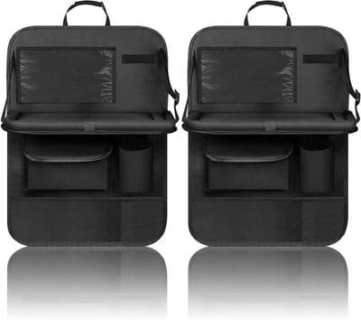 Famanu – 2 stuks Auto-organizer voor de achterbank, rugleuning-bescherming, autostoelorganizer voor kinderen met klaptafel, waterdicht, 600D Oxford-stof, zwart