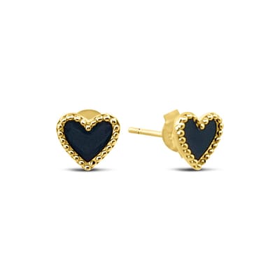 New Bling 9NBSAM-G230257 Gouden Oorknopjes Hartje - 5,9x6,4mm - Emaille - Zwart - 14 Karaat - Goud
