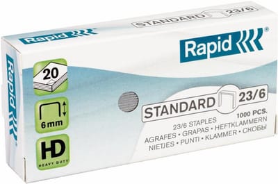Standaard nietjes 23/6 mm verzinkt 1000 stuks voor kantoor en thuis