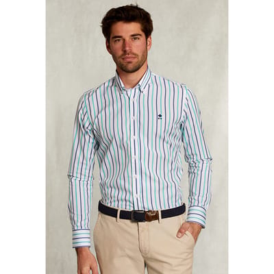River Woods Slim Fit Striped Shirt Green/blue Green Size: 3XL | Casual Shirts Outlet | Heren | Blauw