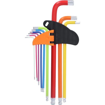 9-delige zeskantsleutelset meerkleurig chroom-vanadiumstaal kogelkop lange arm gereedschap 1.5?10 mm black