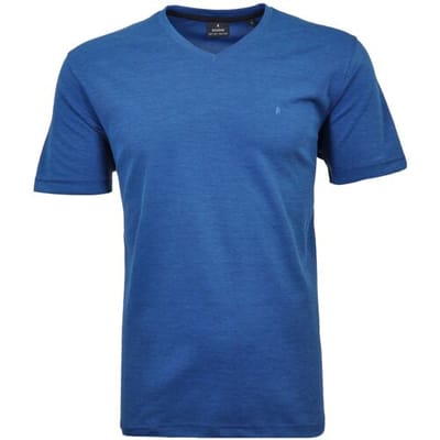 Ragman T-Shirt Softknit Uni Easy Care V-Neck Midden Blauw Melange / male
