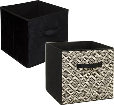 Set van 2x stuks opbergmanden/kastmanden 29 liter zwart/creme polyester 31 x 31 x 31 cm - Opbergboxen - Vakkenkast manden