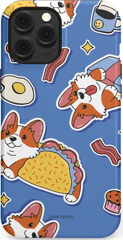 Casetastic Hoesje Geschikt voor Apple iPhone 12 Pro Max Magsafe - Stijlvolle Beschermende Duo-layer Case - Corgi en Snacks