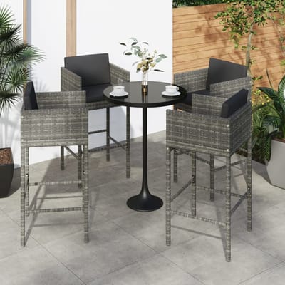 vidaXL - Barkrukken - 4 - st - met - kussens - poly - rattan - grijs