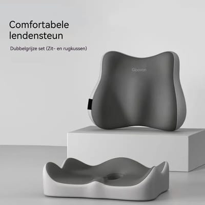 Gloovon® Ergonomische Set - Zitkussen & Rugkussen - Traagschuim - Orthopedisch - Grijs